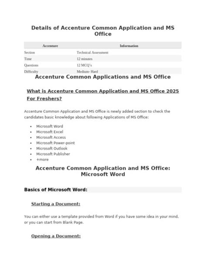 Accenture Common Application & MS Office Questions PDF Guide
