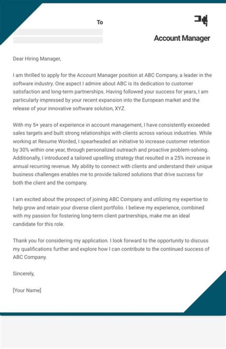 Professional Account Manager Cover Letter PDF for Job Success