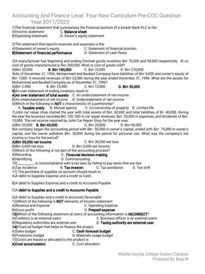 Accounting COC Exam: Top Questions & Answers PDF with Answers