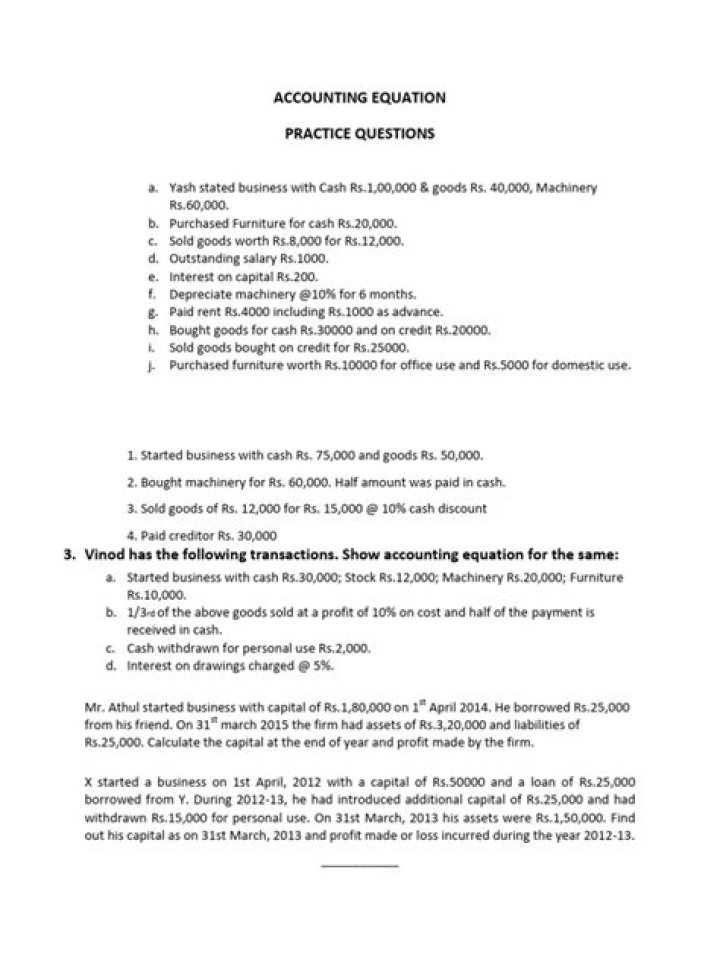 Accounting Equation Practice Tests PDF for Students & Professionals