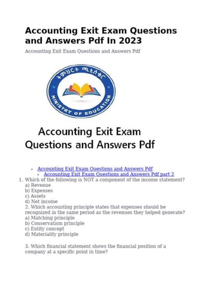 Accounting Exit Exam Questions & Answers PDF with Answers