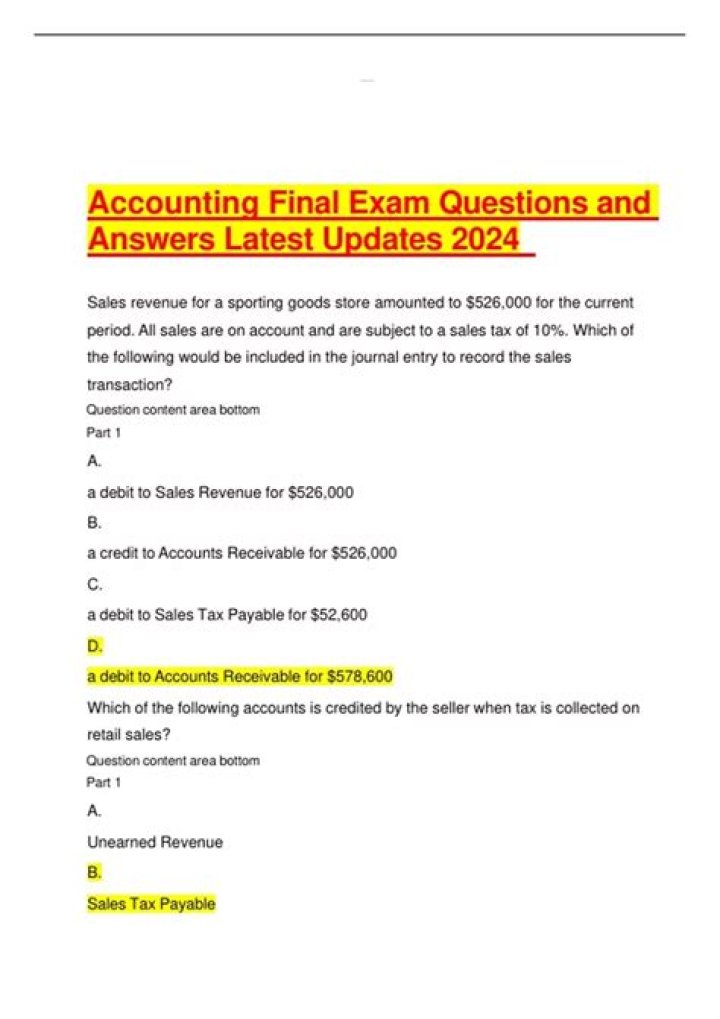 Accounting Final Exam Questions & Answers PDF – Study Guide