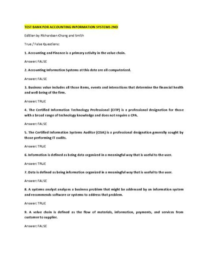 Accounting Information Systems Test Bank PDF: Comprehensive Exam Resource