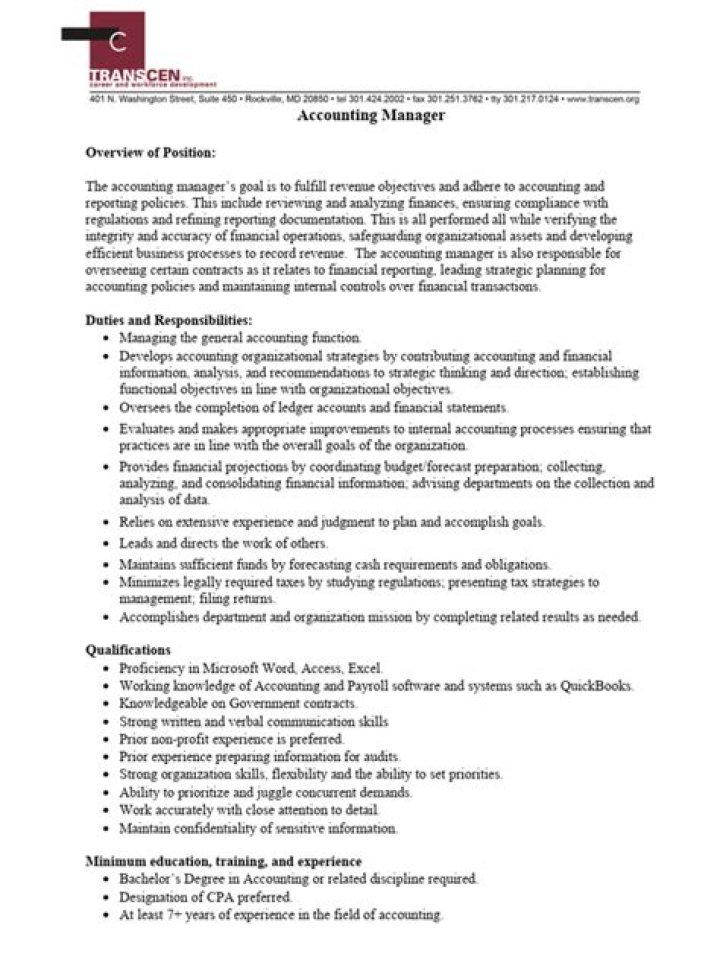 Accounting Manager Job Description PDF – Full Guide & Requirements