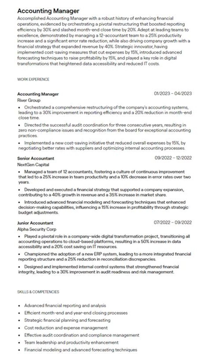 Accounting Manager Resume Sample PDF for Job Success