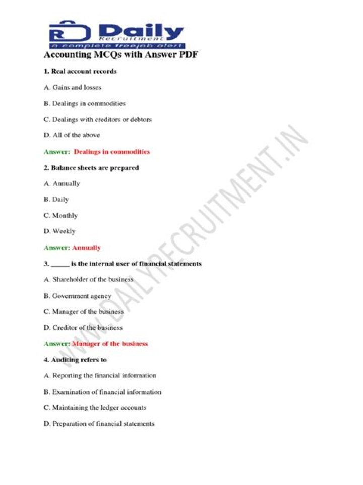 Accounting Multiple Choice Questions with Answers PDF Download