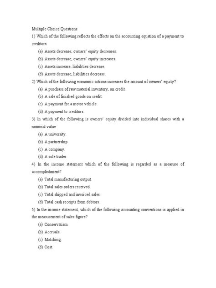 Accounting Multiple Choice Questions PDF for Exam Prep