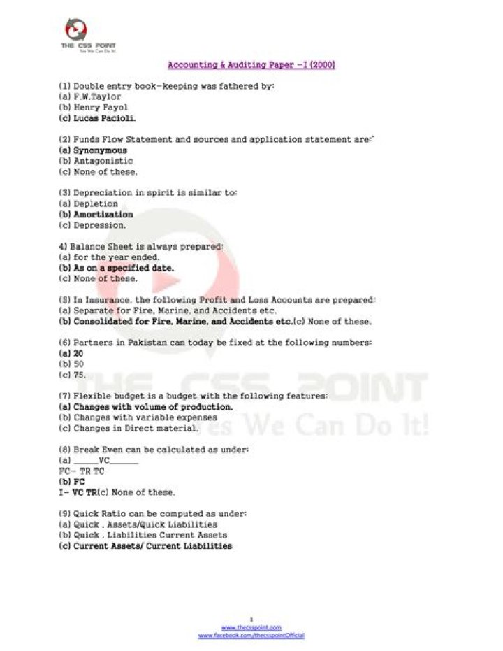 Accounting Multiple Choice Questions with Answers PDF for Exam Prep