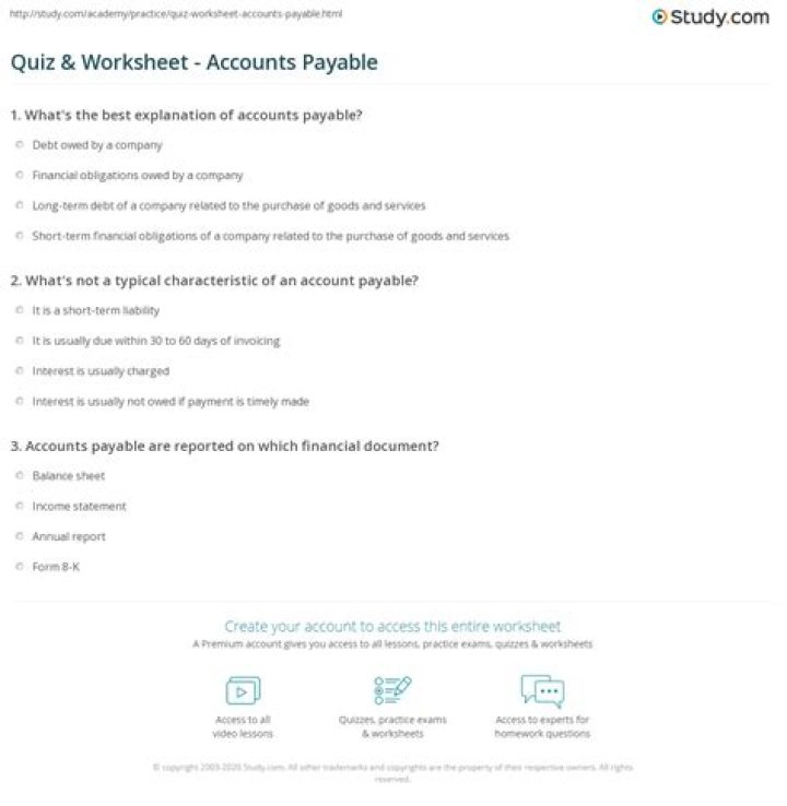Free Accounts Payable Test Questions and Answers PDF Download