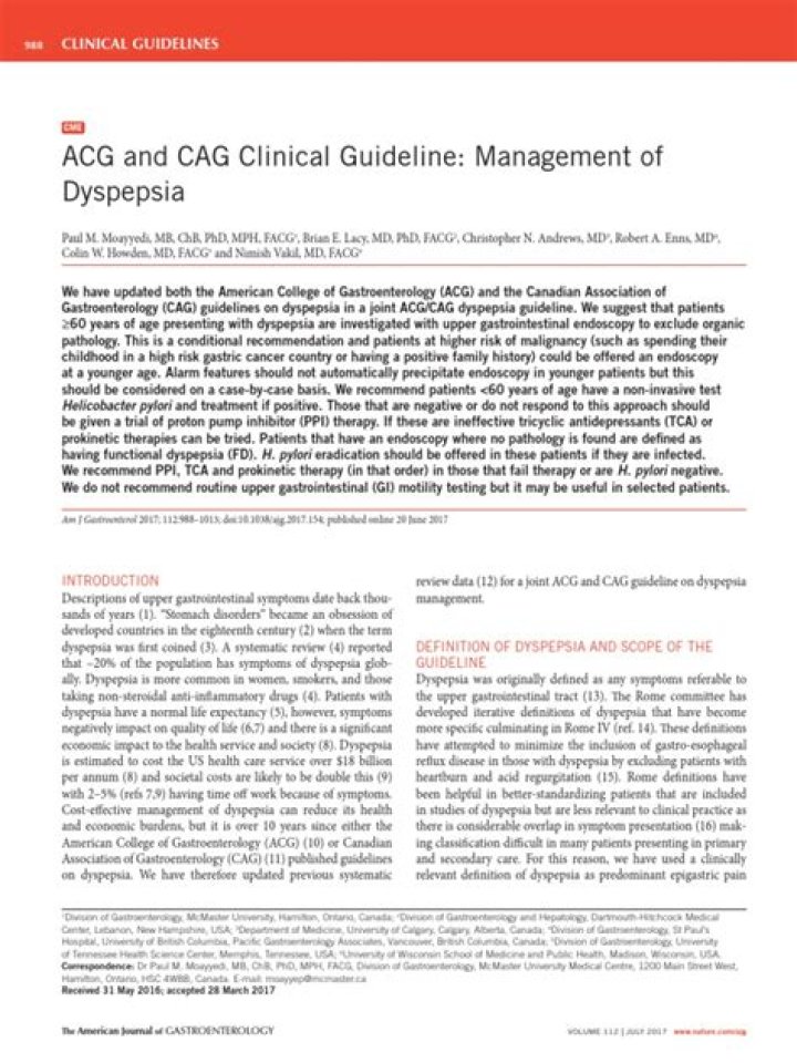 ACG and CAG Clinical Guidelines for Dyspepsia Management PDF