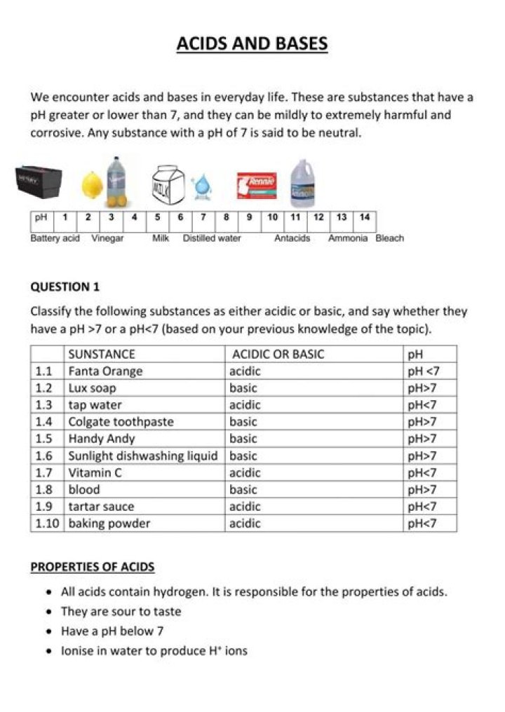 Free Acid and Base Worksheet PDF – Perfect for Science Students
