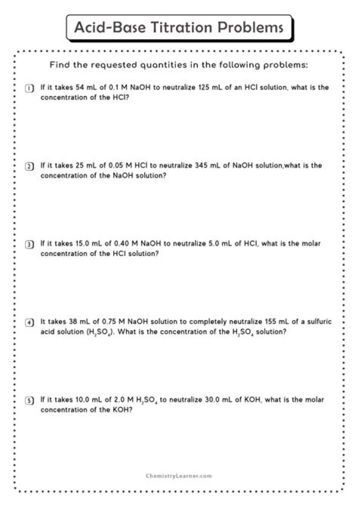 Acid Base Titration Worksheet PDF – Practice Problems & Solutions