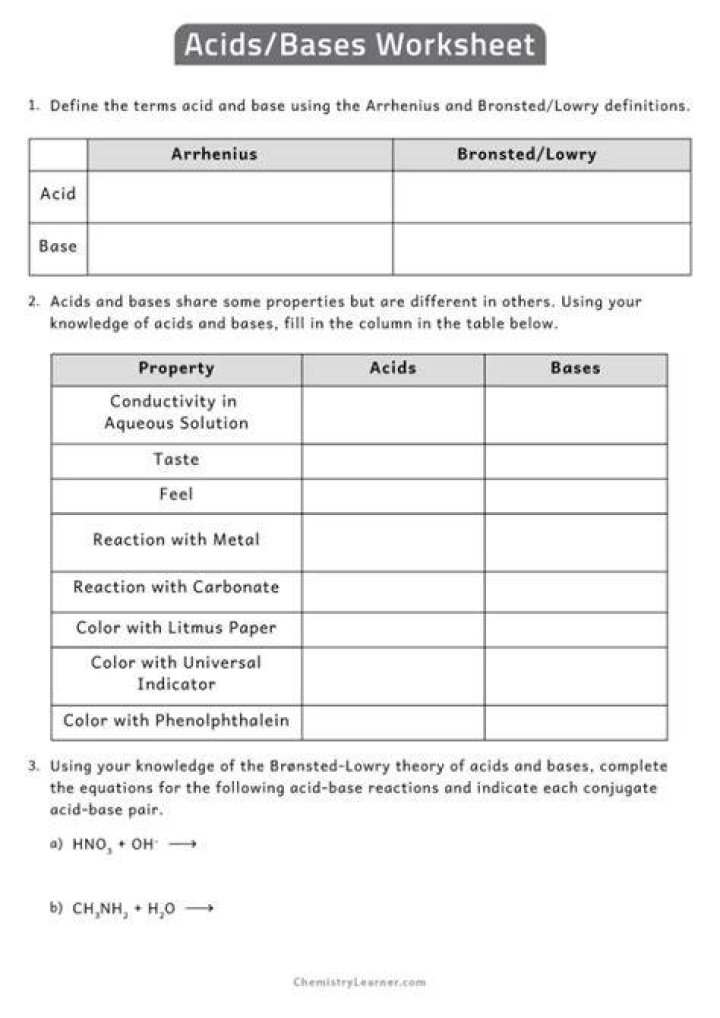 Acids and Bases Worksheet Answers PDF with Step-by-Step Solutions