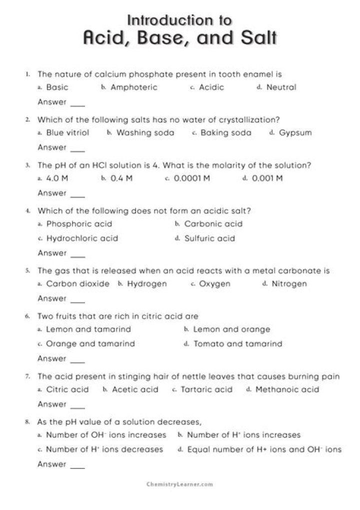 Acids, Bases, and Salts: Expert Questions & Answers PDF