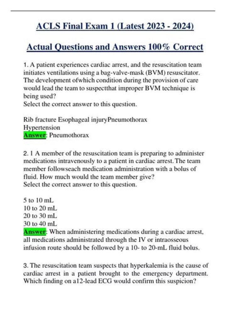 ACLS Final Exam Answers 2023 PDF – Complete Study Guide & Answers