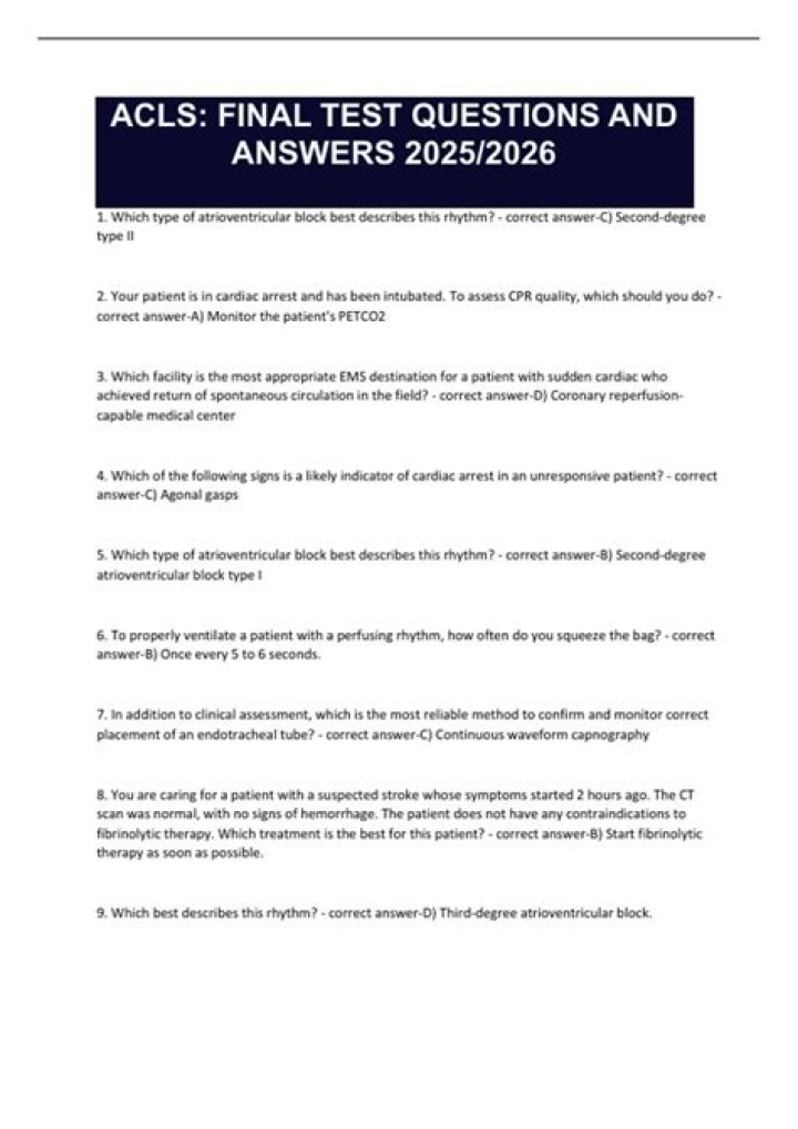 ACLS Final Test Questions and Answers PDF – Complete Study Guide