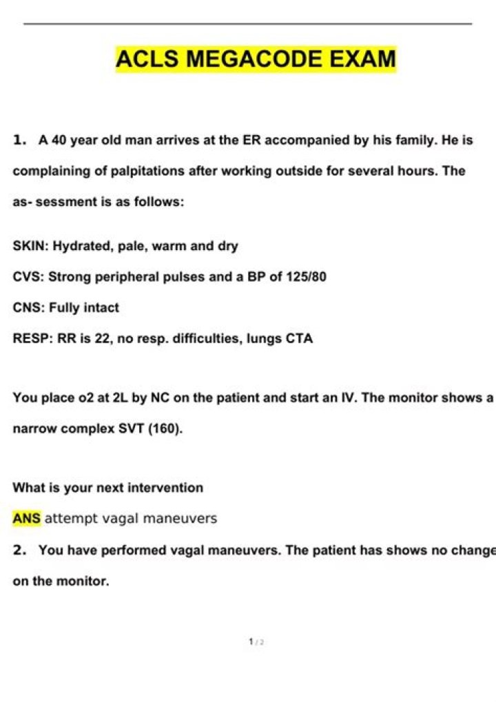 ACLS Megacode Scenarios 2024 with Answers PDF Free Download