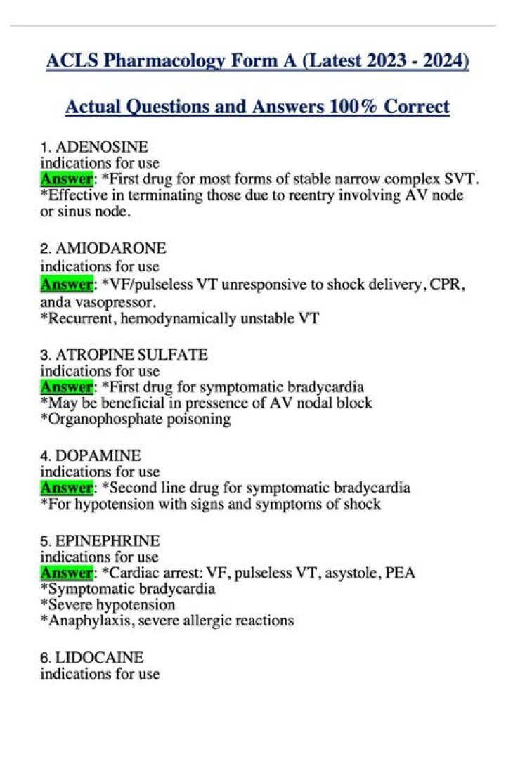 ACLS Pharmacology Answers PDF: Essential Study Guide & Solutions