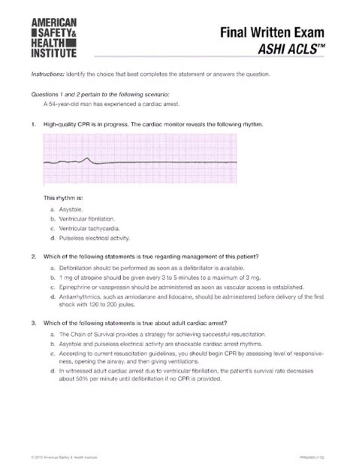 2019 ACLS Post-Test Answer Key PDF Download