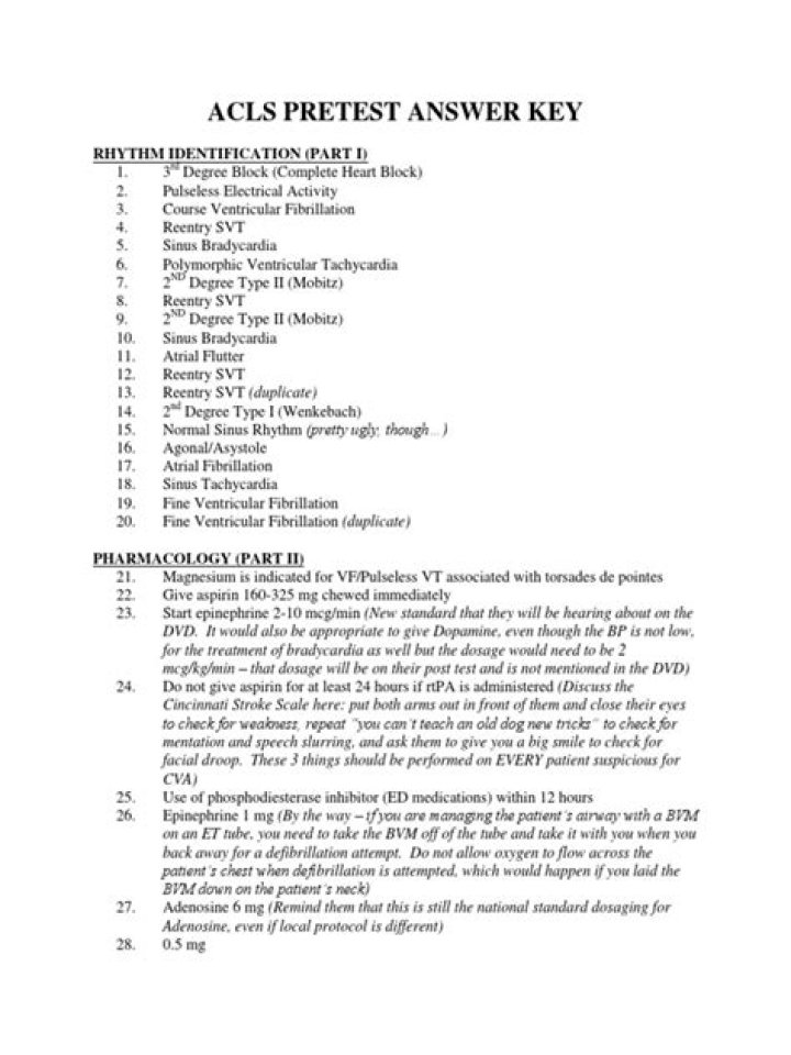 ACLS Post-Test Answer Key PDF 2018 – Official Practice Answers