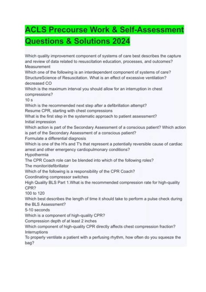 Free Acls Precourse Self-Assessment Answers 2024 PDF Download
