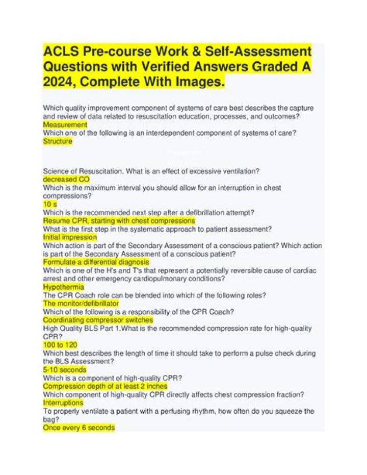 ACLS Precourses Self-Assessment Questions and Answers PDF: Master CPR Training