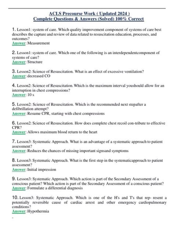ACLS Precourse Work Answers PDF – Complete Step-by-Step Guide