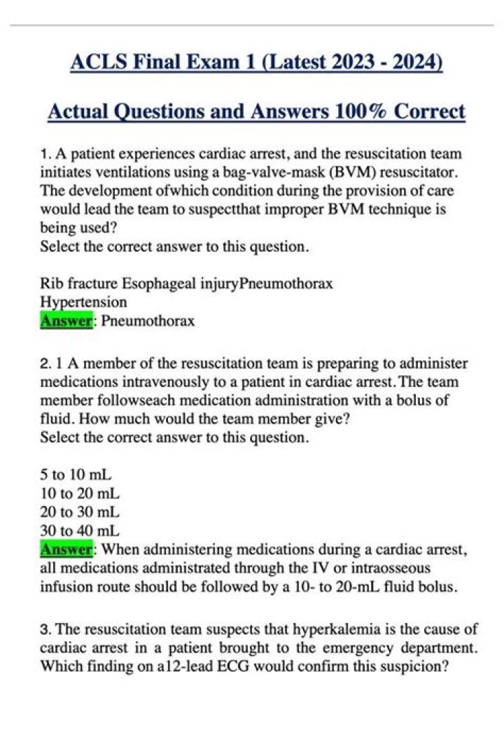 ACLS Test ACLS Written Exam Answers PDF – Instant Download
