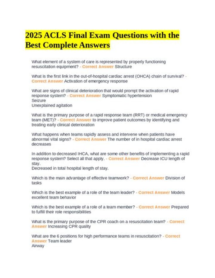 ACLS Test Answers 2025 PDF – Official Exam Guide & Answers