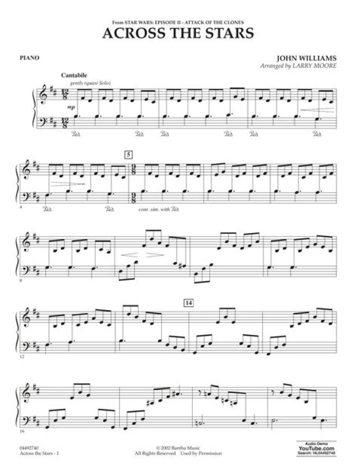 Across the Stars Piano Sheet PDF – Free Download
