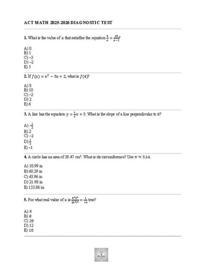Act Math Diagnostic Test PDF – Instant Free Evaluation