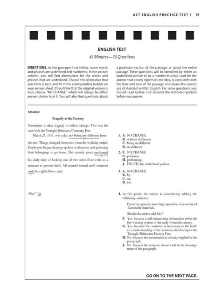Act Practice English Test 2018 PDF Download Now