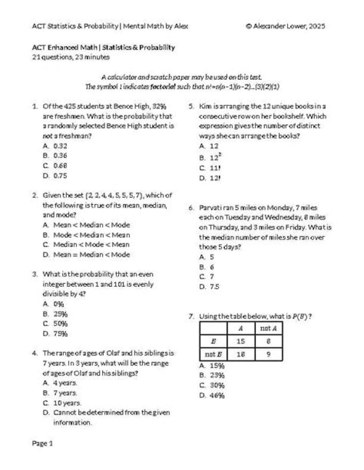 Act Probability Practice Questions PDF: Instant Download
