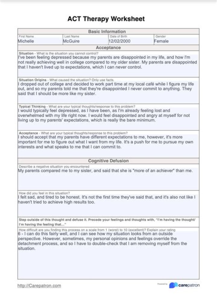 Act Therapy Worksheets PDF for Free Download