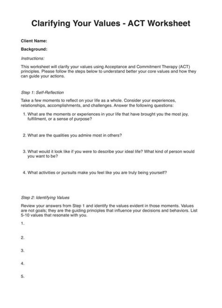Act Values Clarification Worksheet PDF for Personal & Team Alignment