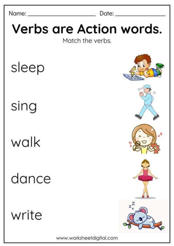 Action Verb Worksheets for Kindergarten PDF – Printable Free Resources