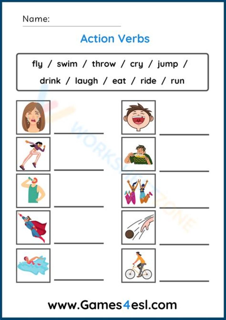 Free Action Verbs ESL Worksheet PDF for ESL Learners