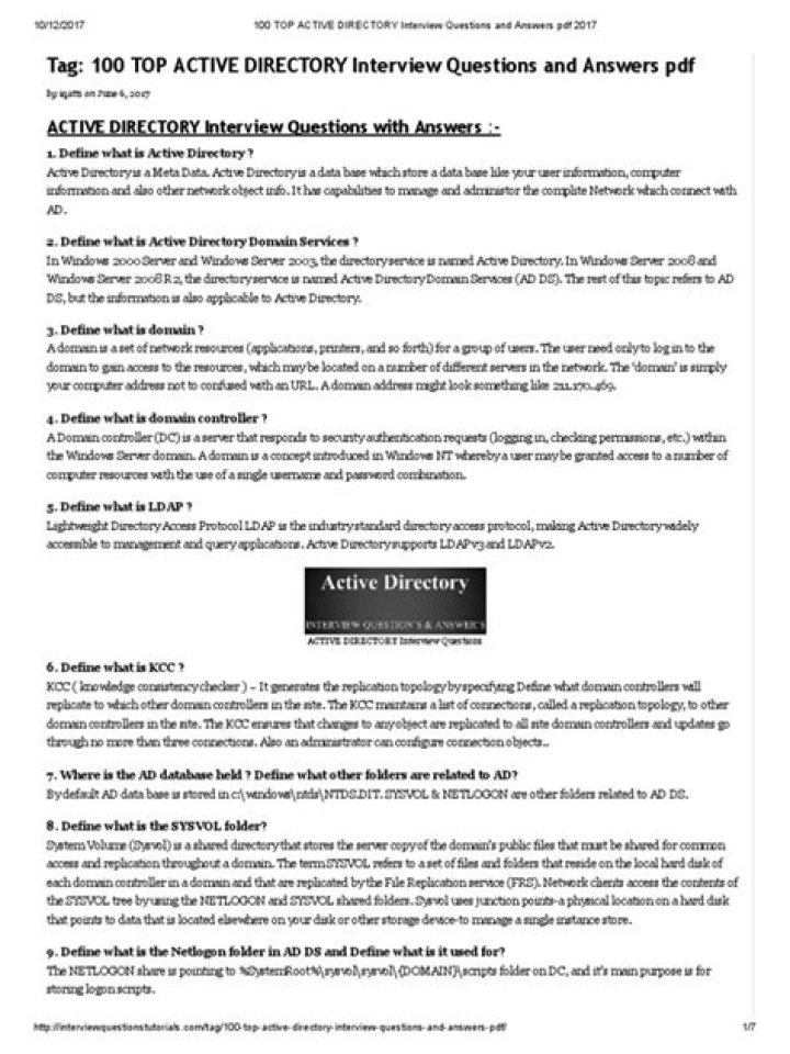 Active Directory Interview Questions and Answers PDF Guide