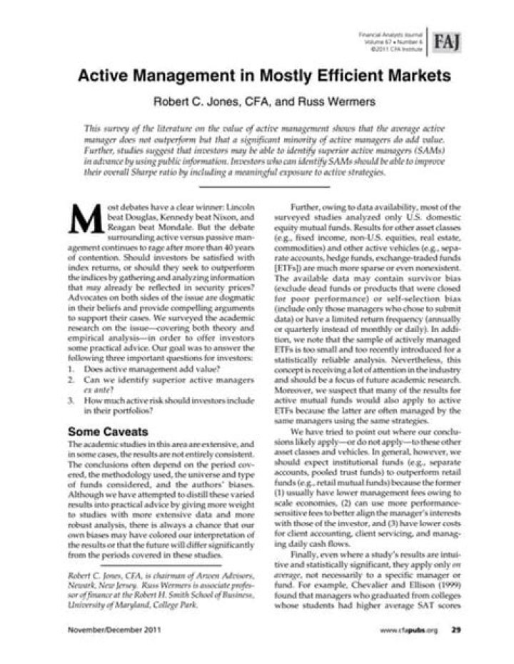 Active Management in Mostly Efficient Markets: Insights from Key Research PDF