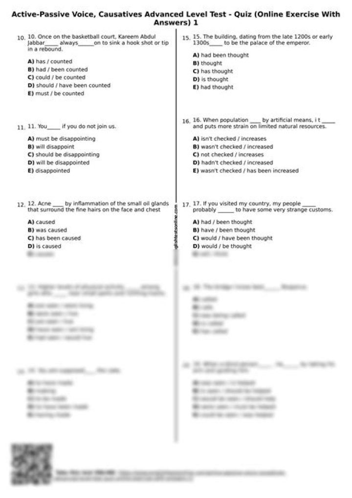 Active & Passive Causative Grammar Test PDF | Master Cause-and-Effect Structures