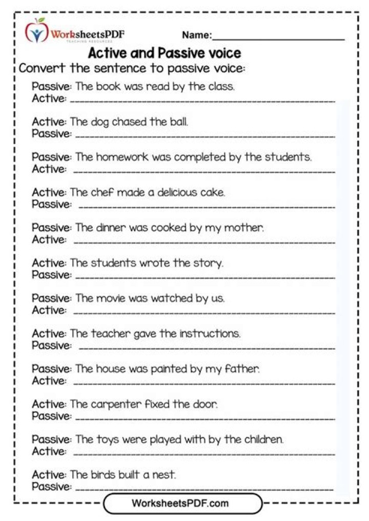 Active and Passive Voice Worksheet PDF for Grammar Practice