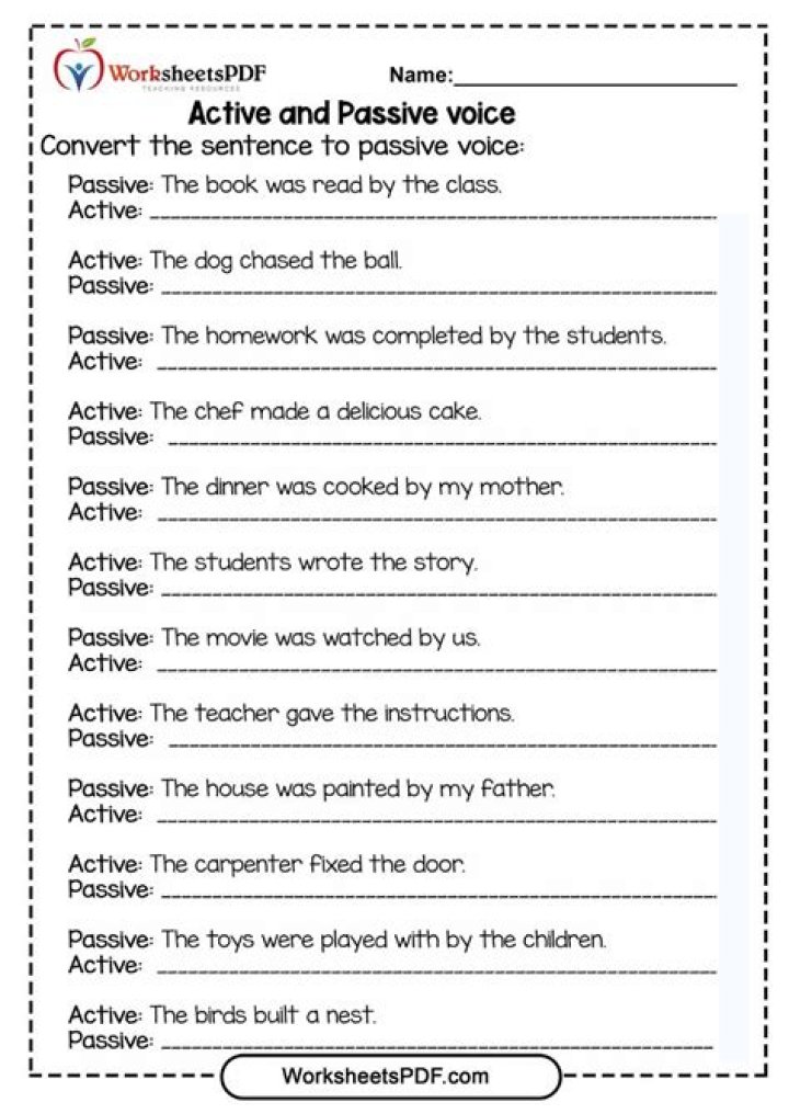 Free Active Voice Worksheet PDF for Practical Writing Practice