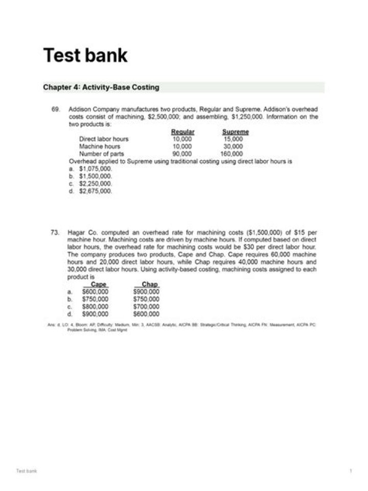 Activity-Based Costing Test Bank PDF: Practice Problems & Solutions