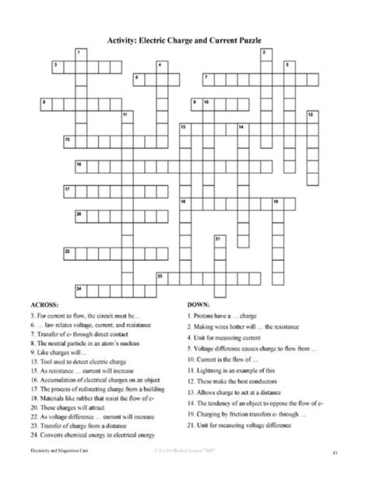 Electric Charge & Current Puzzle Answer Key PDF – Perfect for Classroom Use