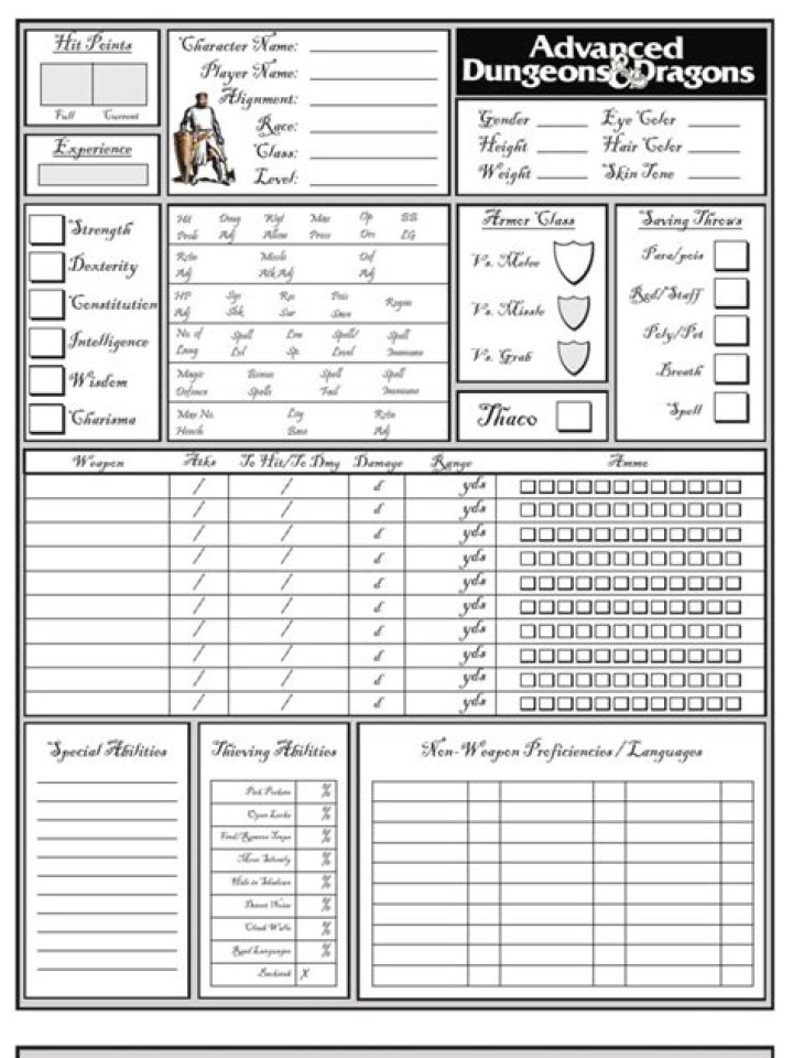 AD&D 1st Edition Character Sheet PDF – Complete Downloadable Template
