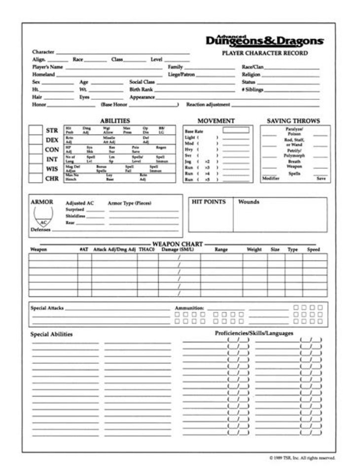 Free AD&E Character Sheet PDF for Roleplayers