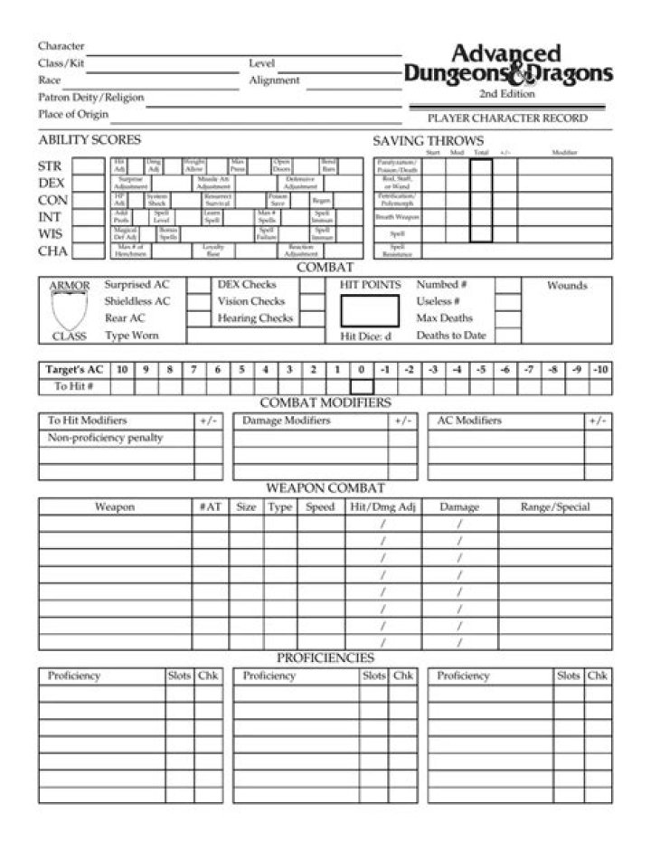Download Free AD&D Character Sheet PDF Template