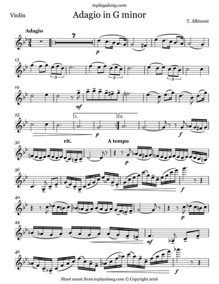 Download Free Adagio in G Minor Violin Sheet Music PDF