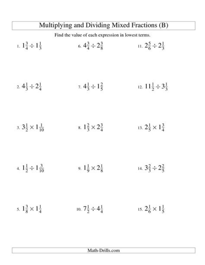 Free Add, Subtract, Multiply, Divide Fractions Worksheet PDF Download