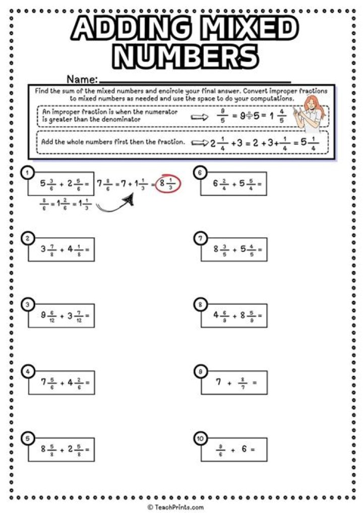 Free PDF Worksheet: Adding & Subtracting Fractions and Mixed Numbers